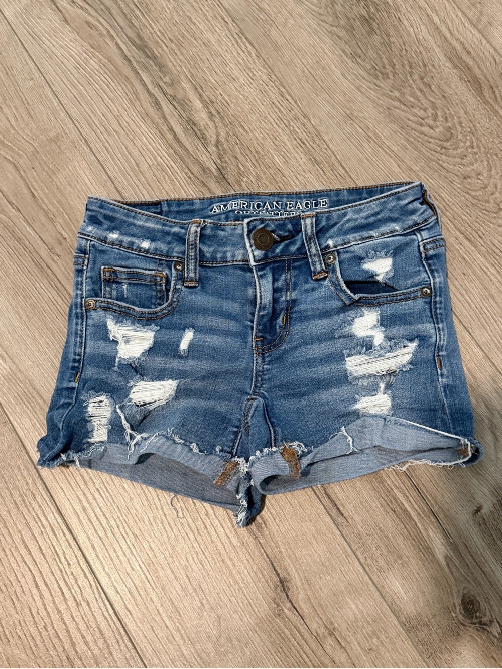 American Eagle Outfitters Distressed Jean Shorts - Blue